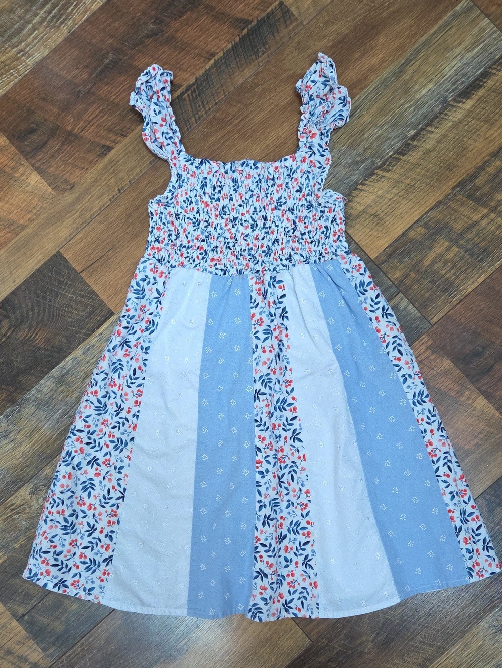 Penelope Mack Red White & Blue Floral Print Patchwork Sleeveless Dress, Size 6